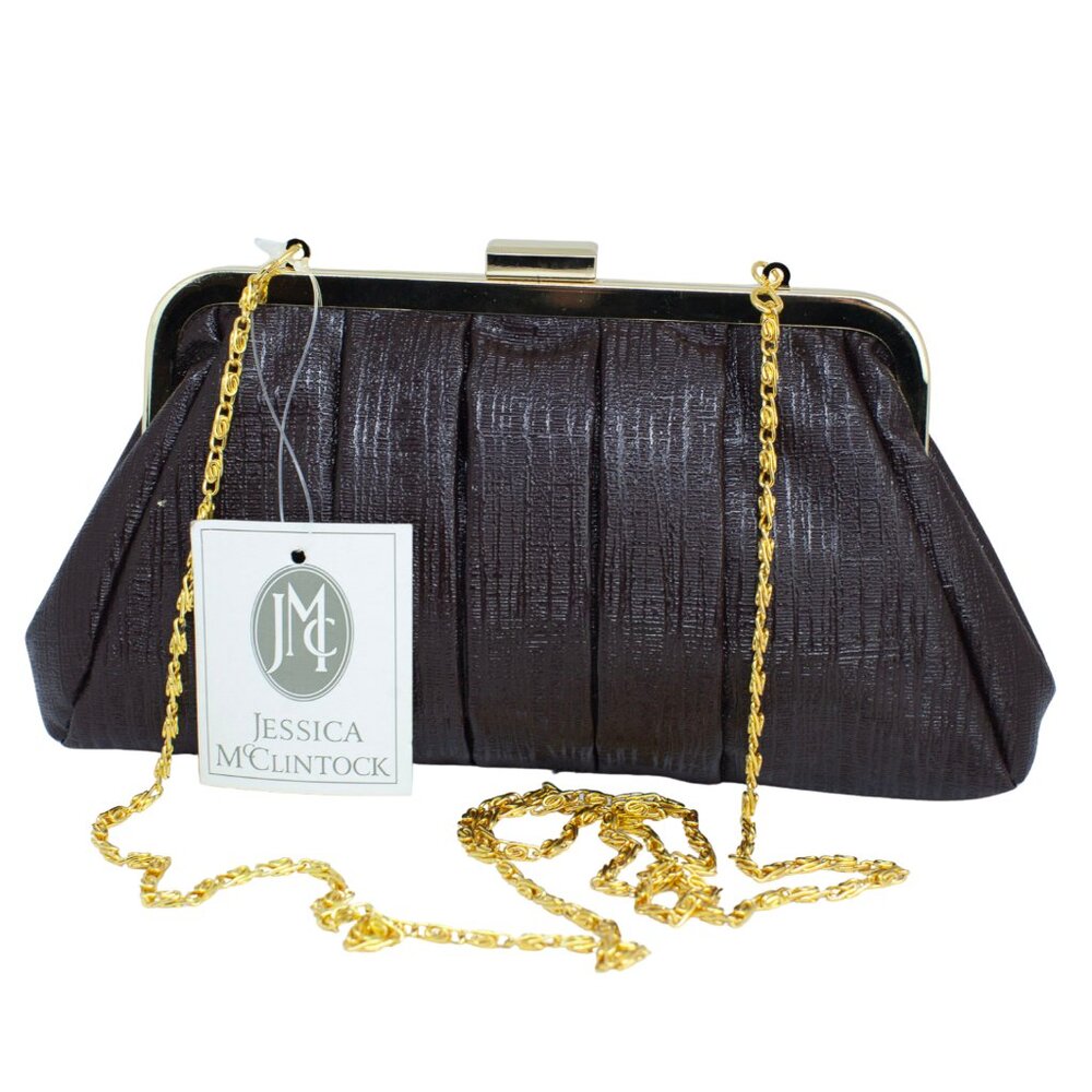 Jessica McClintock Chocolate Clutch Gold Chain Evening Bag NWT